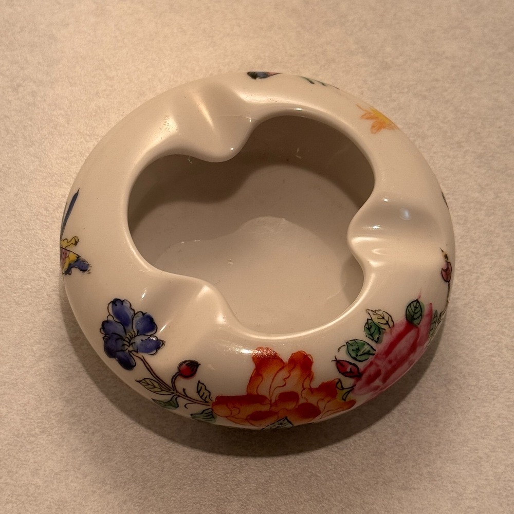 Vintage Neiman Marcus Porcelain Macau Ashtray or Trinket Dish Bowl Butterflies